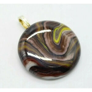 Brown Yellow White Swirl Flattened Glass Jabo Marb
